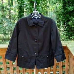 Talbots Black Boxy Cotton Button Front Pockets Slight Peplum Back Sz 4P